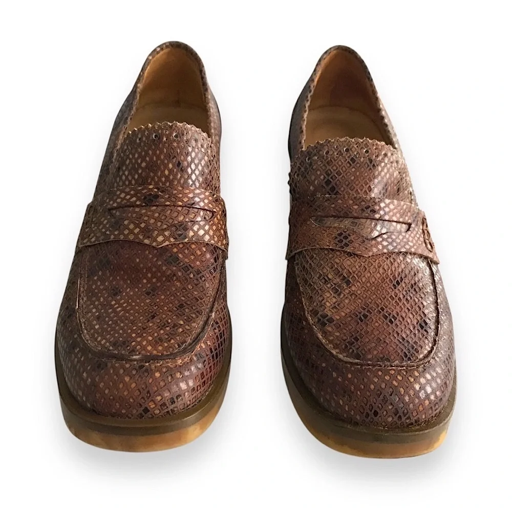 PF16 Paola Ferri Leather Chunky Block Heel Snakeskin Python Loafers EU 40 / US 9 - Picture 2 of 16